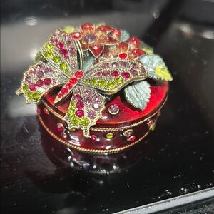 Elegant Butterfly Jewelry Box with Red and Green Accents